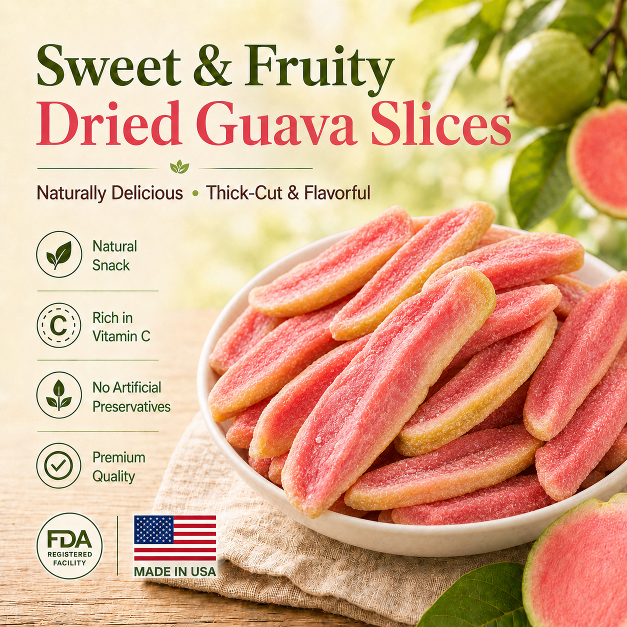 ⭐🥝Say goodbye to sugar spikes! 💐Satisfy your cravings with ourfiber-rich Red Guava slices-QZE