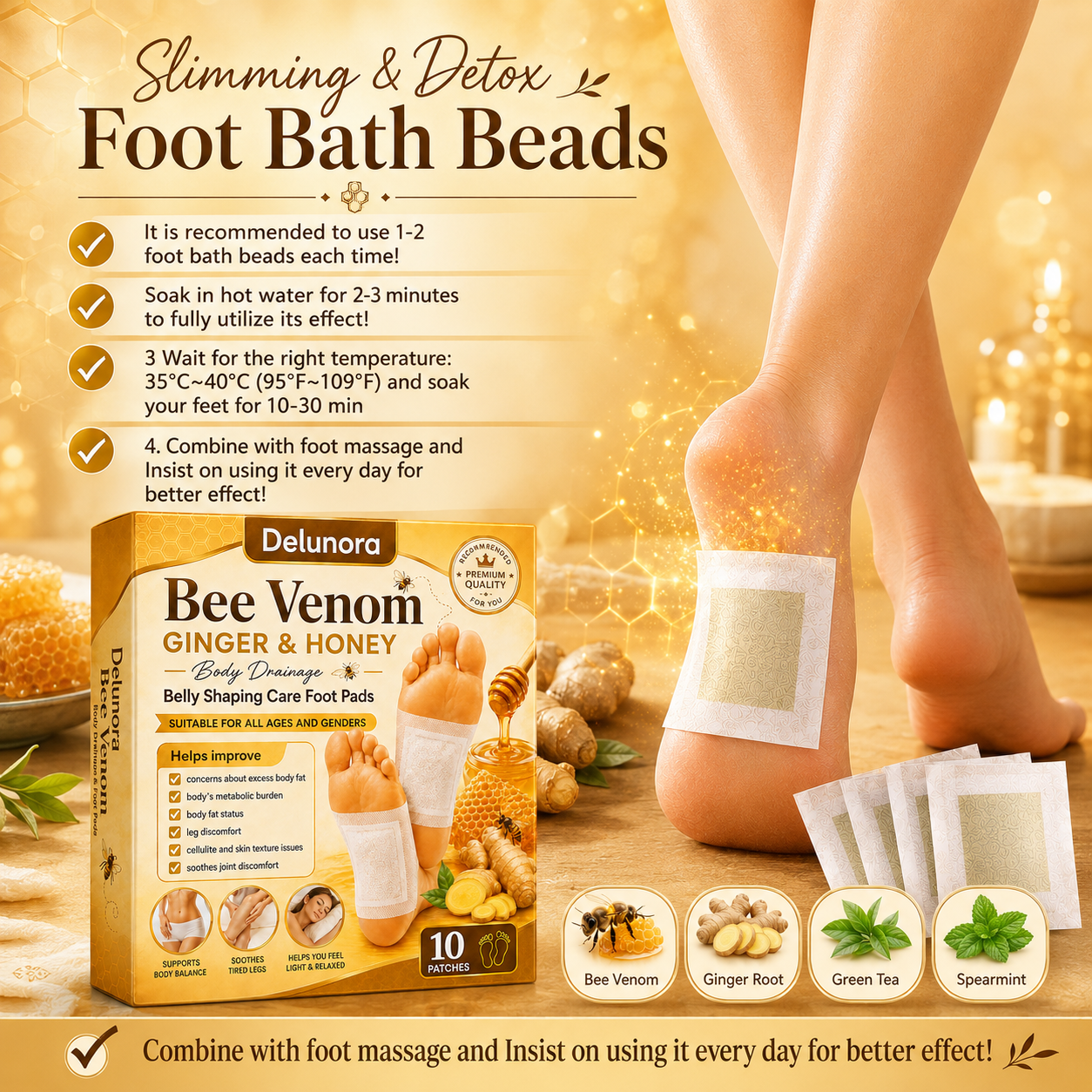 DeluNora® Bee Venom Ginger & Honey Foot Pads -Alin